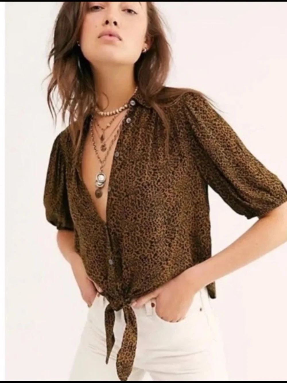 Free People Celia printed tie-front animal leopard print blouse - Picture 2 of 3